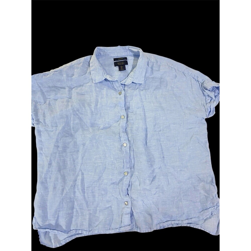 Rachel Rachel Roy Womens L 100% Linen Button Down Light Blue Short Sleeve Beach - Picture 4 of 8
